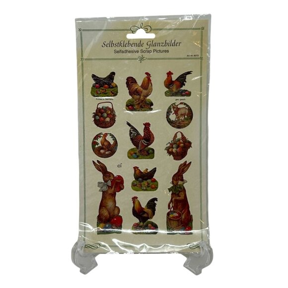 Vintage German Stickers Scrapbook Easter Bunny Hen EF Art No. 8073 Glanzbilder - Picture 4 of 10